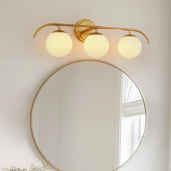 24 in. 3-Light Gold Vanity Light Fixture for Bathroom Mirror and Hallway with Frosted Glass Globes Shade Wall Sconce