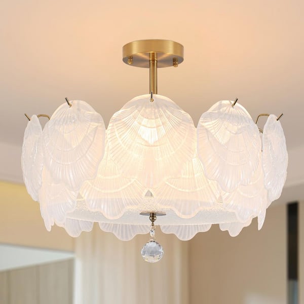 ETONIMERR 19.68 in. 3-Light Brass Boho Coastal Sea Shell