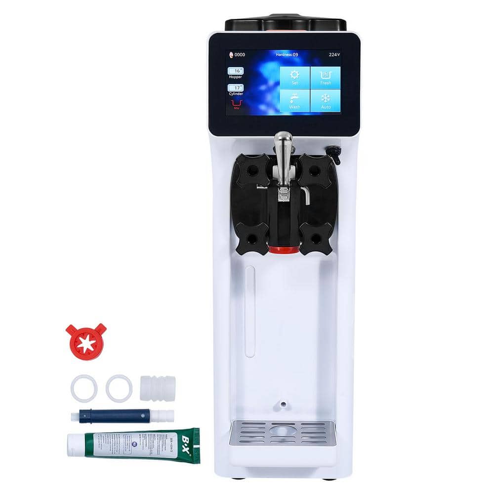 Commercial Ice Cream Machine, 10.6 QT. White, Ice Cream Maker in White Single Flavor Countertop Soft Serve 4L Hopper