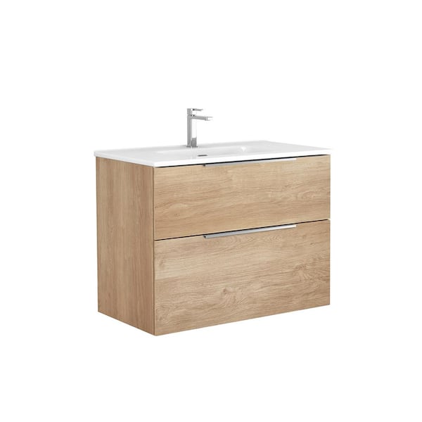 WS Bath Collections Dalia 32 in. W x 18.1 in. D x 23.8 in. H Single Sink Wall Mounted Bath Vanity in Natural Oak with White Ceramic Top