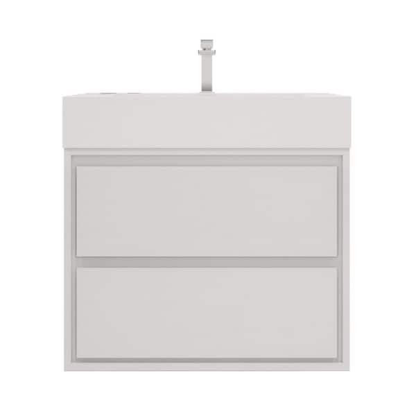 Saggie 30 in. W x 20 in. D x 28 in. H Single Sink Floating Bath Vanity in Gloss White with White Acrylic Top