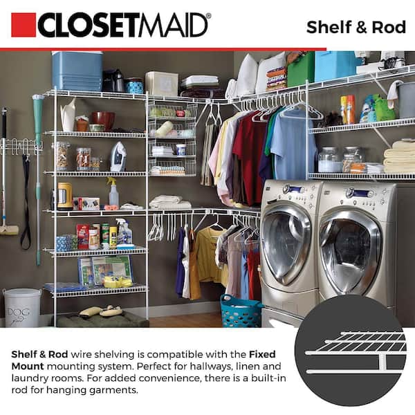 SuperSlide 144 in. L x 16 in. D White Wire Closet Shelf with Rod