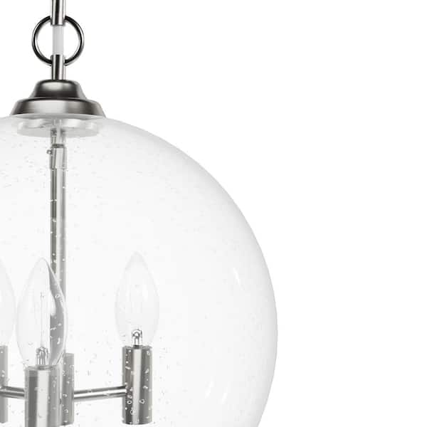 Hunter - High Oaks 60-Watt 3 Light Brushed Nickel Island Pendant Light with Clear Seeded Glass Shade, Bulbs Not Included