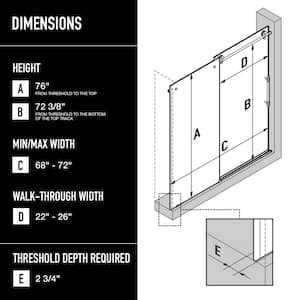 Elan Hart 68 to 72 in. W x 76 in. H Sliding Frameless Shower Door in Chrome with 3/8 in. (10mm) Clear Glass