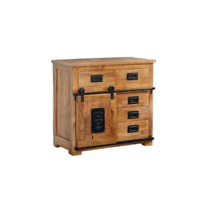 35 in. H Coen Natural Mango and Iron Storage Cabinet with 1-Door and 5-Drawers