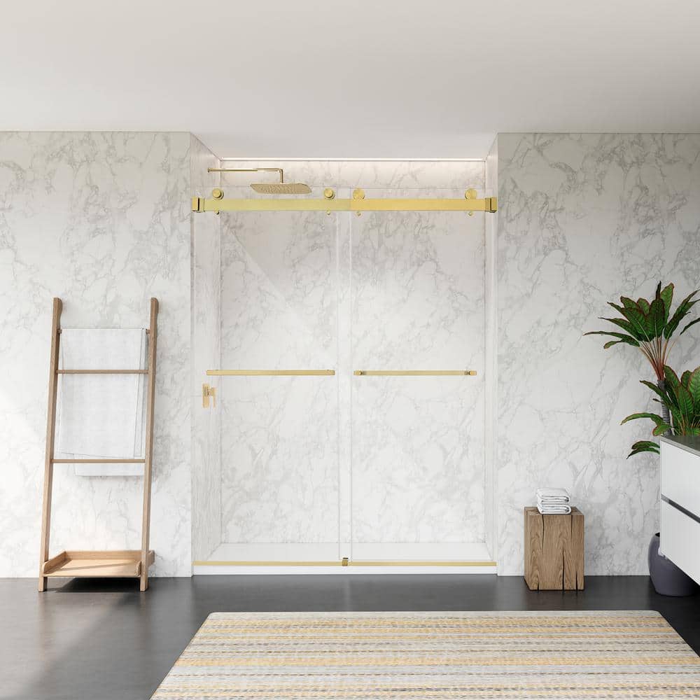 Bolani 60" Brushed Gold Frameless Glass Shower Door