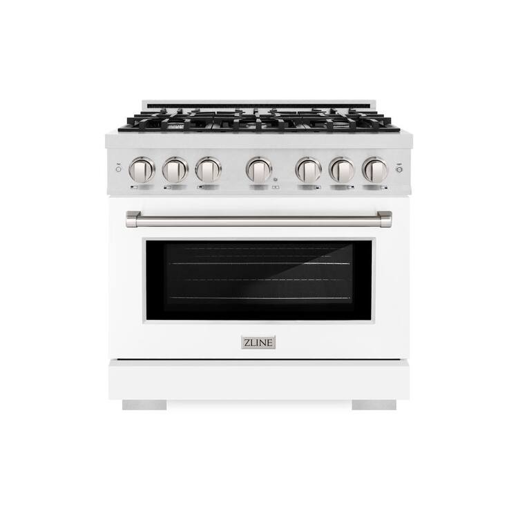 ZLINE Kitchen and Bath Select 36 in. 6-Burner Gas Range with Gas Convection Oven in Fingerprint Resistant Stainless Steel and Matte White Door
