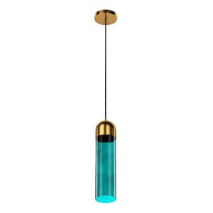 3.9 in. 1-Light Bronze Kitchen Island Pendant Light Modern Adjustable Hanging Light with Green Glass Shade
