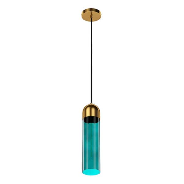 aiwen 3.9 in. 1-Light Bronze Kitchen Island Pendant Light Modern Adjustable Hanging Light with Green Glass Shade