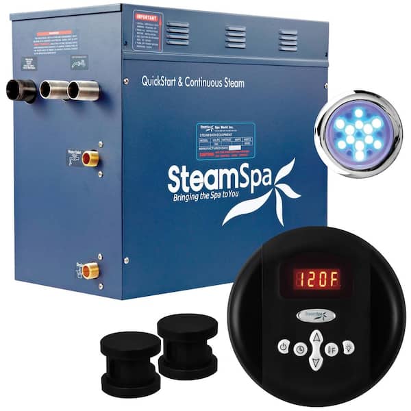 SteamSpa Indulgence 12kW QuickStart Steam Bath Generator Package in Matte Black
