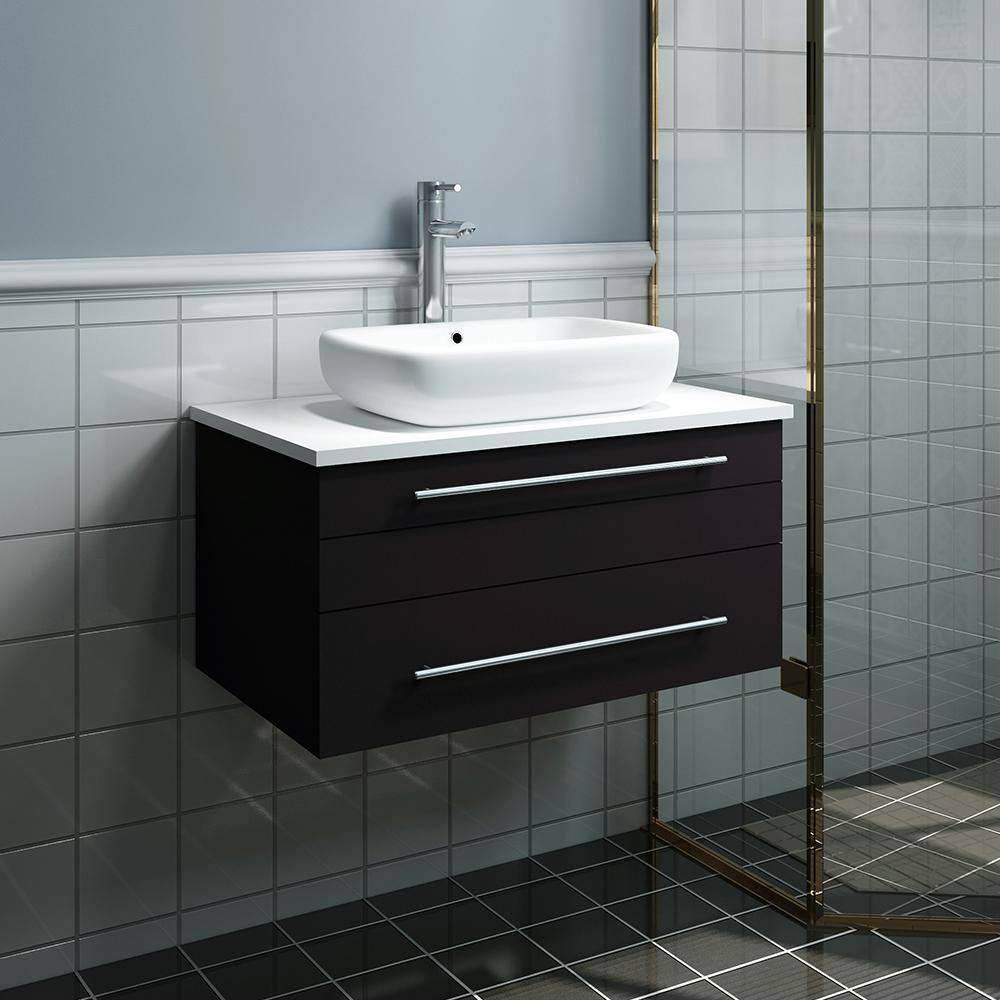 Lucera 30'' Espresso Solid Wood Wall-Mount Vanity with Quartz Top