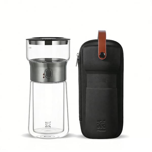 1.5-Cup Black Glass Teapot for Loose Tea Diffusers with Insulated Mug and Portable Tea Kits, Smart One Touch Tea Maker