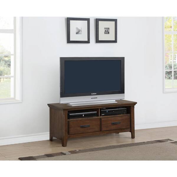 Foremost Rockwell 48 in. Distressed Wheat Wood TV Stand 48 in. with Cable Management
