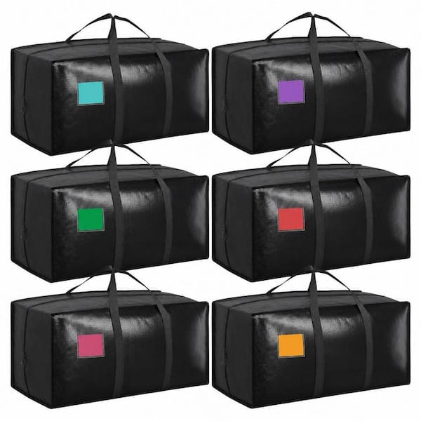 6-Pack Black Foldable Storage Totes Moving Bags Packing Cube for Moving Dorm and Home Organization