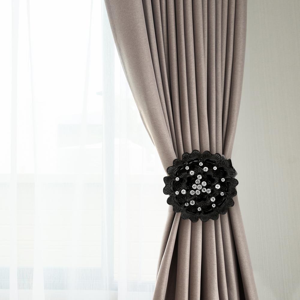 Black Ornate Magnetic Iron Curtain Tie Back Set