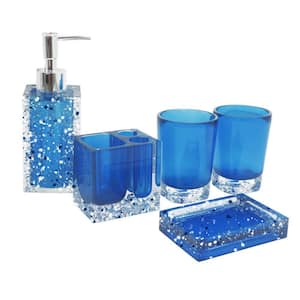 5-Piece Bathroom Accessory Set with Soap Dish, Soap Dispenser, Toothbrush Holder, Tumbler in Blue