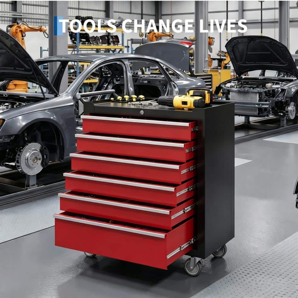 24 in Red + Black Cold Rolled Plate Portable Lockable Rolling Tool Chest with 6 Drawers, Casters & Drawer Liners price history on PriceWatchPro