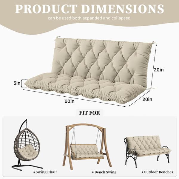 60 in. x 40 in. 2-3 Seater Patio Contoured Replacement Bench Cushion Outdoor Porch Swing Cushion Cream