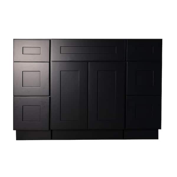 Shaker 48 in. W x 34.5 in. H x 21 in. D Bath Vanity Cabinet without Top with 6-Drawers in Charcoal Black Assembled