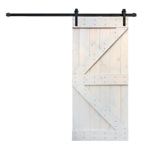 K Series 36 in x 84 in DIY Light Grey Finished Knotty Pine Wood Sliding Barn Door Slab with Hardware Kit