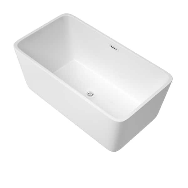 Maincraft Freestanding 59 in. Acrylic Flatbottom Rectangular Center Drain Bathtub in White