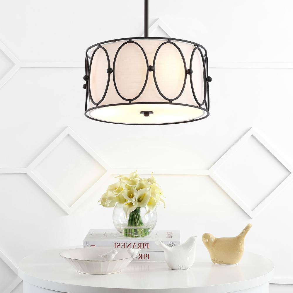 Violetta Coastal-Transitional 19" LED Drum Pendant in Oil-Rubbed Bronze with White Shade