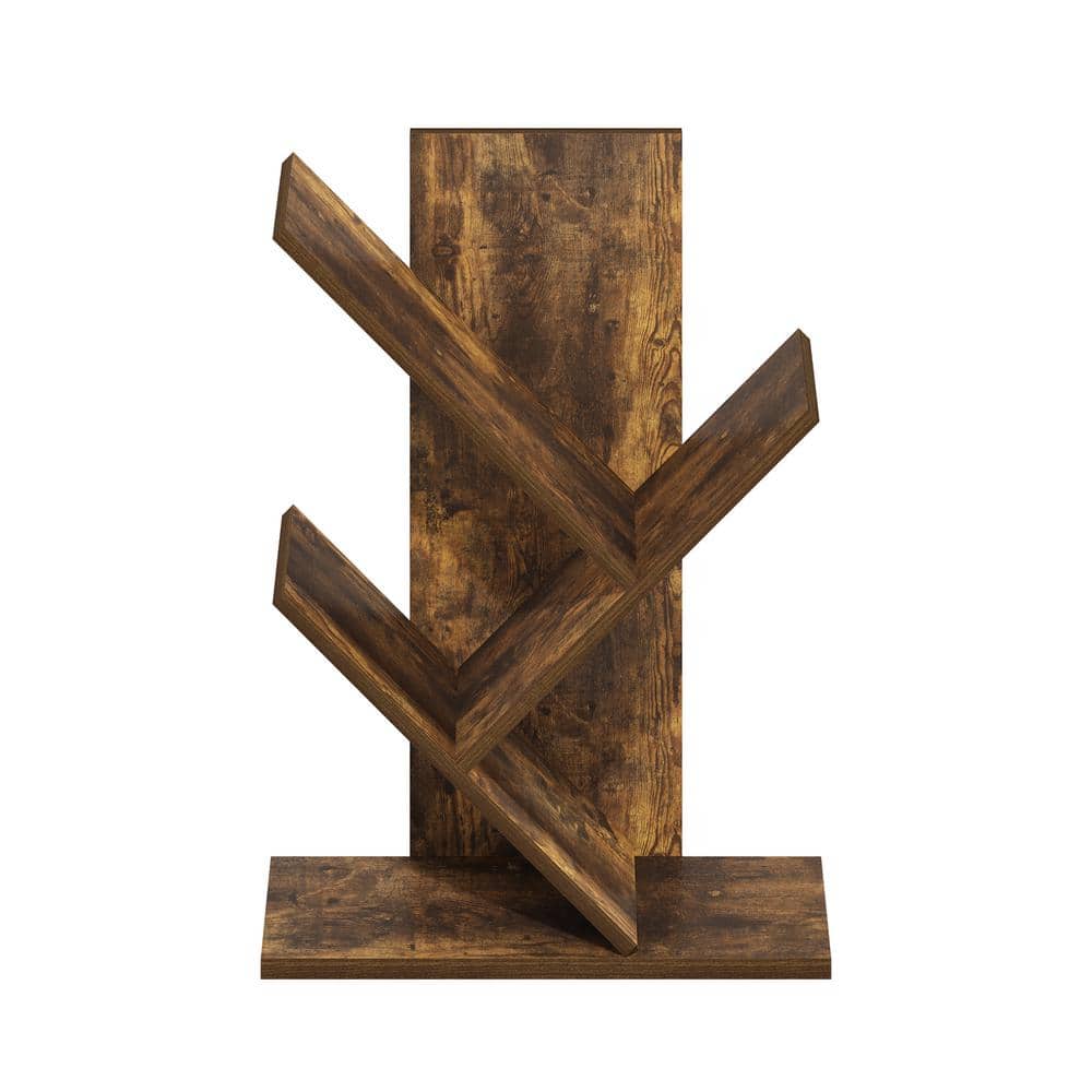 Amber Pine 3-Tier Tree Bookshelf with Angled Shelves
