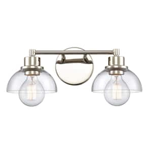 Jillian 16 in. W 2-Light Polished Nickel Vanity Light with Glass Shades