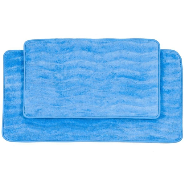Blue RM-1 Household Trends 2pcs  Memory Foam Bath Mat Set 