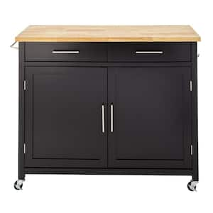 StyleWell Glenville Black Rolling Kitchen Cart with Butcher Block Top ...