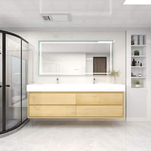 BV Better Vanity Saggie 84 in. W. x 20 in. D x 28 in. H Double Sink Floating Bath Vanity in Oak with White Acrylic Top