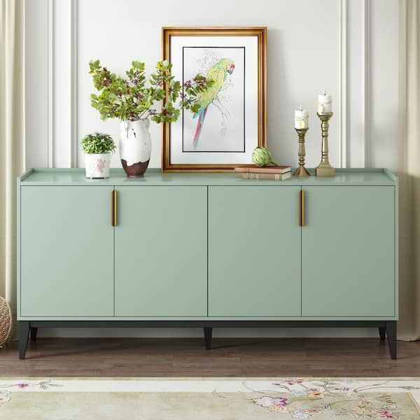 Harper & Bright Designs Green 4 Door Wood 63 in. Exquisitely Crafted Sideboard with Adjustable Shelf, Gold Handles