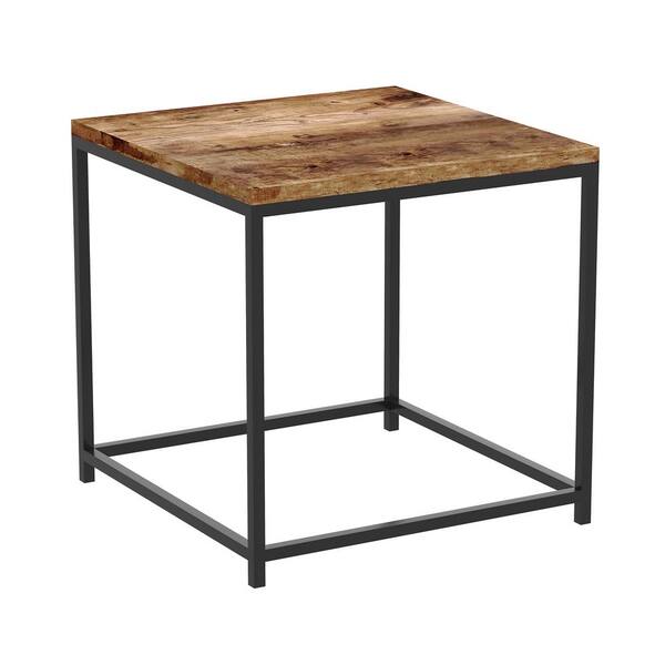 Safdie & Co. 16 in. L Square Brown Reclaimed Wood Black Metal Accent Table