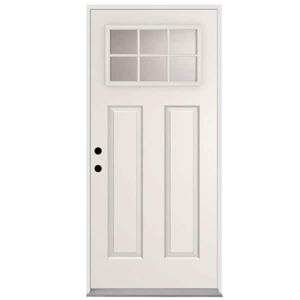 Steves & Sons Element 34 in. x 80 in. Right Hand 6-Lite 1/4 TopLite Clear Glass Primed White Steel Prehung Front Door with Brickmold