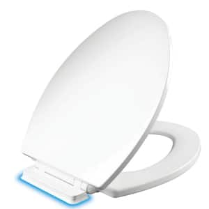 Belmont Elongated Slow Close Enameled Wood Closed Front Toilet Seat in White Never Loosens with Clean Seal Hinge