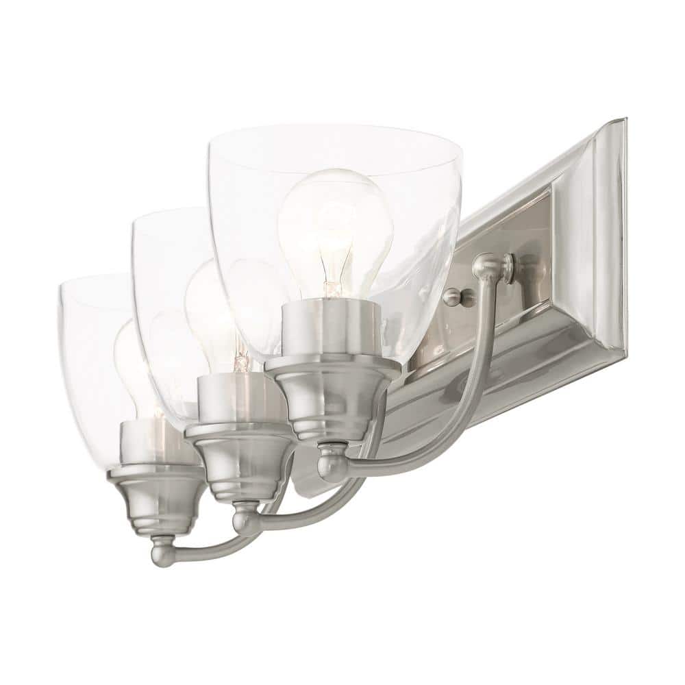 Elegant Brushed Nickel 3-Light Vanity Sconce with Hand Blown Glass Shades