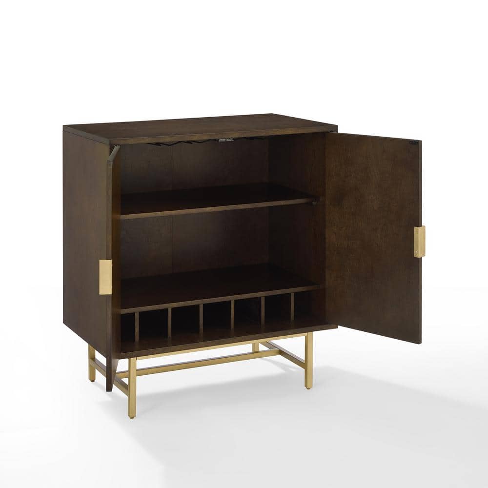 Blair Contemporary Dark Brown and Gold Bar Cabinet with Wine Storage
