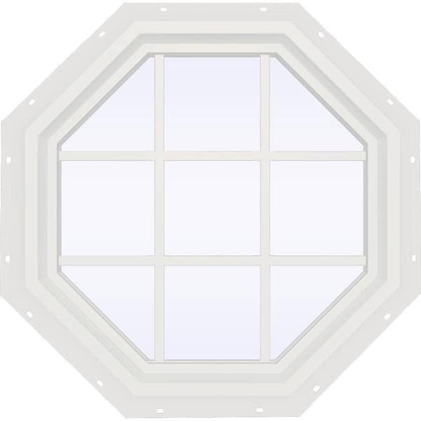JELD-WEN 35.5 in. x 35.5 in. V-4500 Series White Vinyl Fixed Octagon Geometric Window with Colonial Grids/Grilles