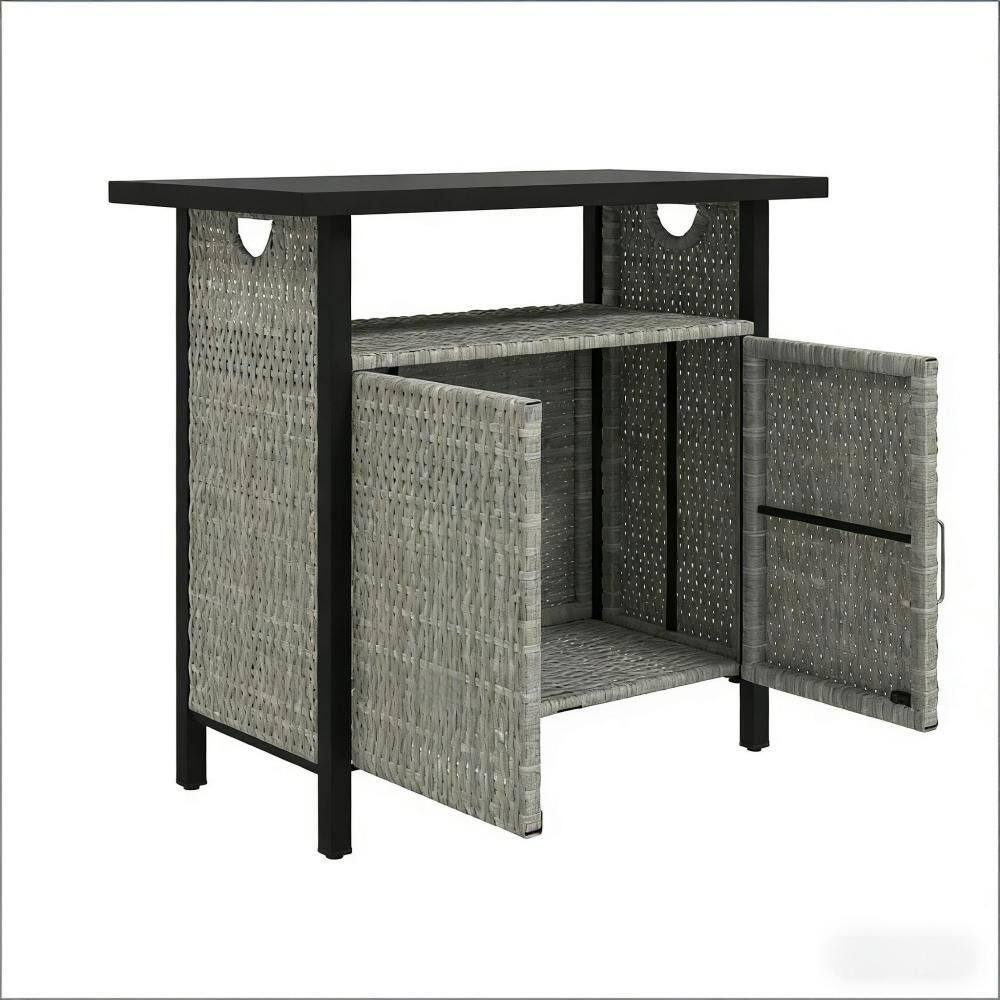 Gray Steel Outdoor Coffee Table with Storage Cabinet for Backyard