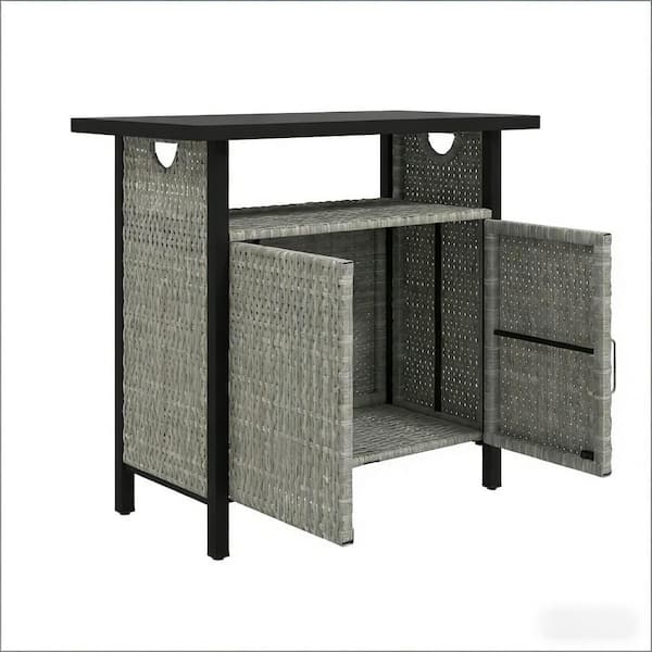 Lycvki Gray Steel Outdoor Coffee Table with Storage Cabinet for ...