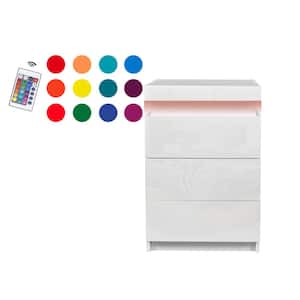 17.72 in. W x 13.78 in. D x 26.38 in. H White Linen Cabinet with LED Lights and 3-Drawers