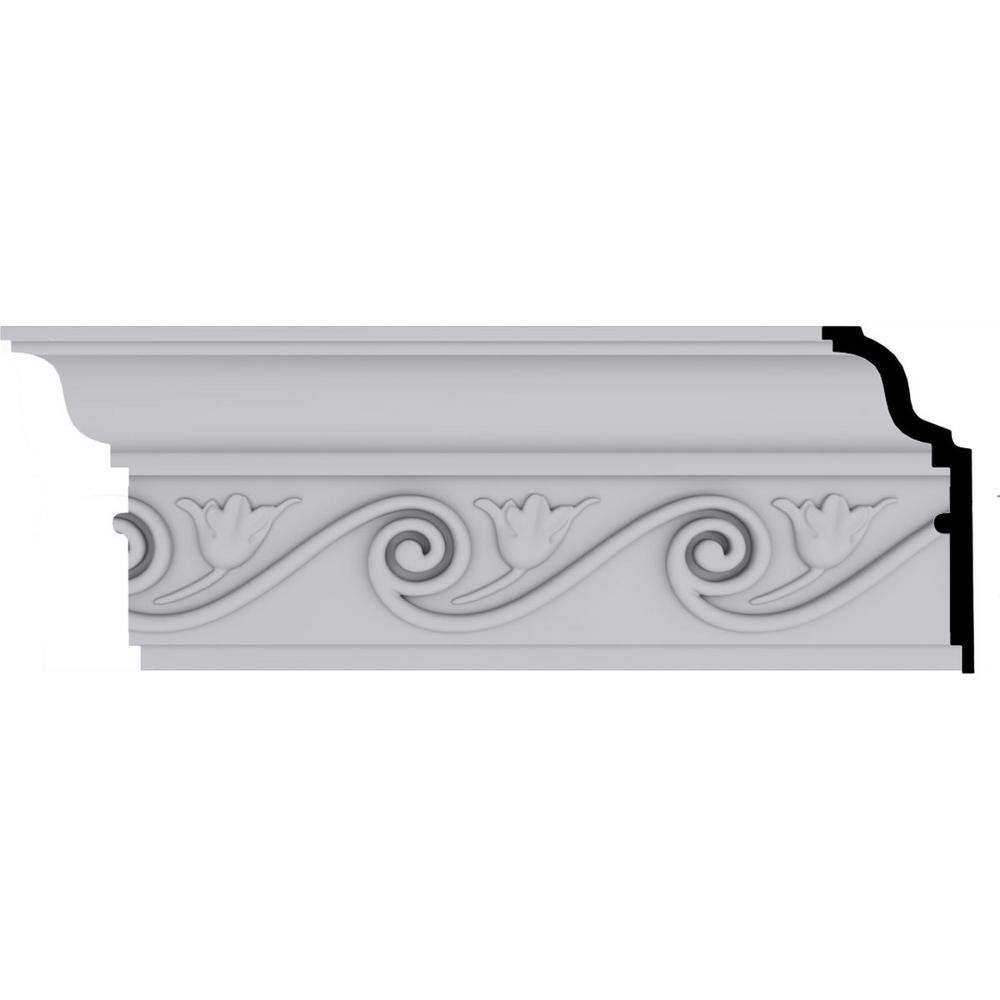 Primed White Polyurethane Geometric Floral Crown Moulding Sample