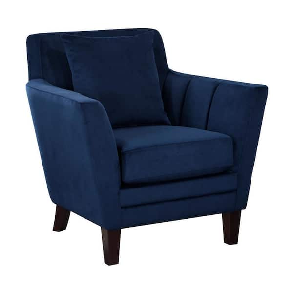 Benjara Blue and Brown Velvet Armchair with 1-Pillow