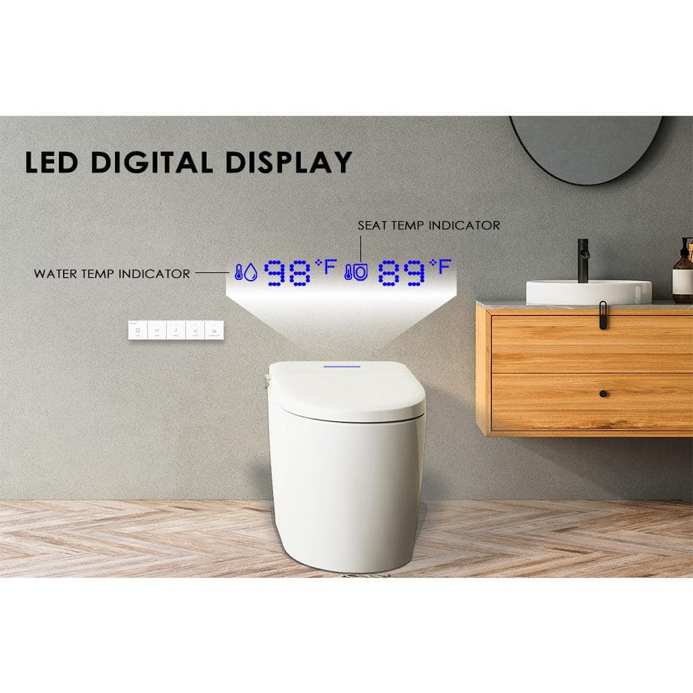 White Ceramic Tankless Elongated Smart Bidet Toilet with Heated Seat
