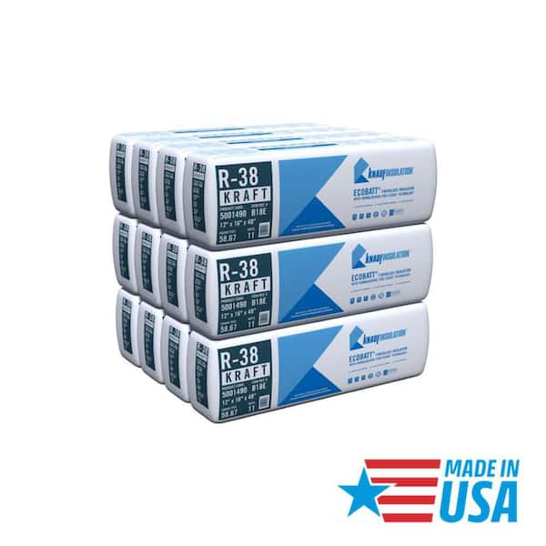 R38 Kraft Faced 16 in. x 48 in. Precut Fiberglass Insulation Batts for Floor, Attic - Sound-Reducing, USA Made (12-Bags)