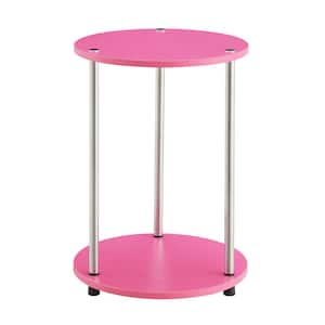 Designs2Go 15.75 in. W Pink/Chrome Round Particle Board No Tools 2 Tier Round End Table