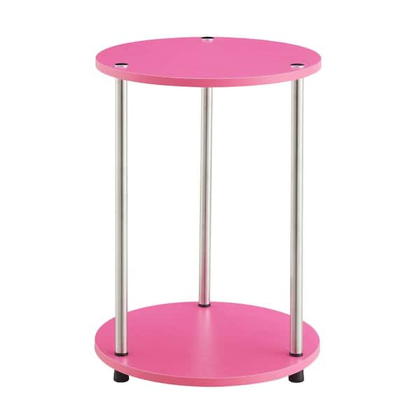 Convenience Concepts Designs2Go 15.75 in. W Pink/Chrome Round Particle Board No Tools 2 Tier Round End Table