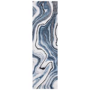 Craft Blue/Gray 2 ft. x 12 ft. Marbled Abstract Runner Rug