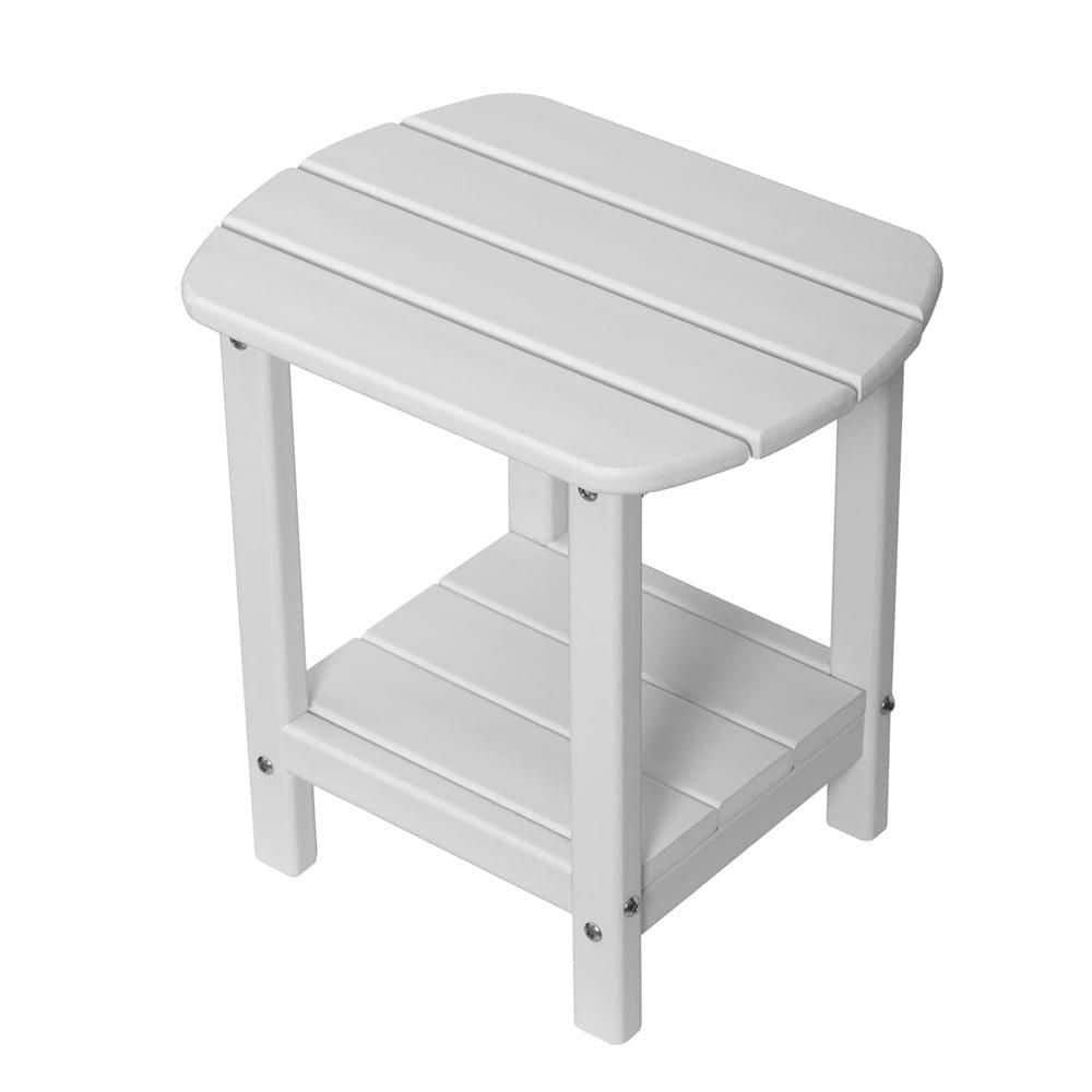 16.5 in. White Outdoor Side Table Plastic Double End Table Small Table with