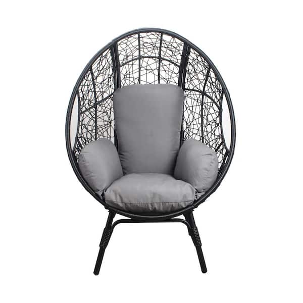 Unbranded Black PE Wicker Outdoor Lounge Chair with 4 Gray Cushion Oversized Indoor Outdoor Lounger Patio Egg Chair